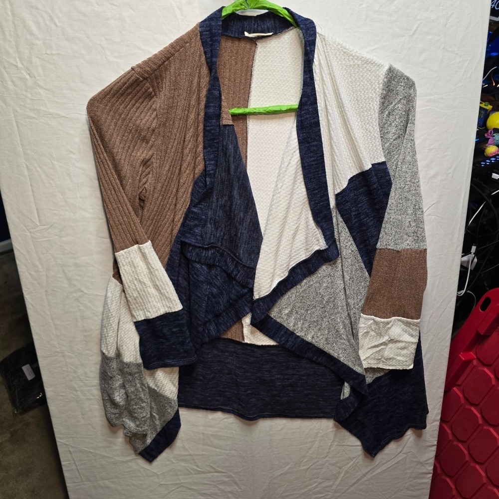 Chrysanthemum Women's 3XL Multicolor Cardigan Brown Blue Gray White Open Sweater
